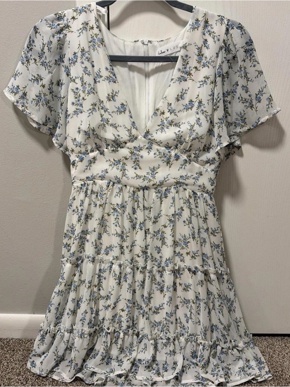 White Floral V-Neck Tiered Mini Dress Lulus